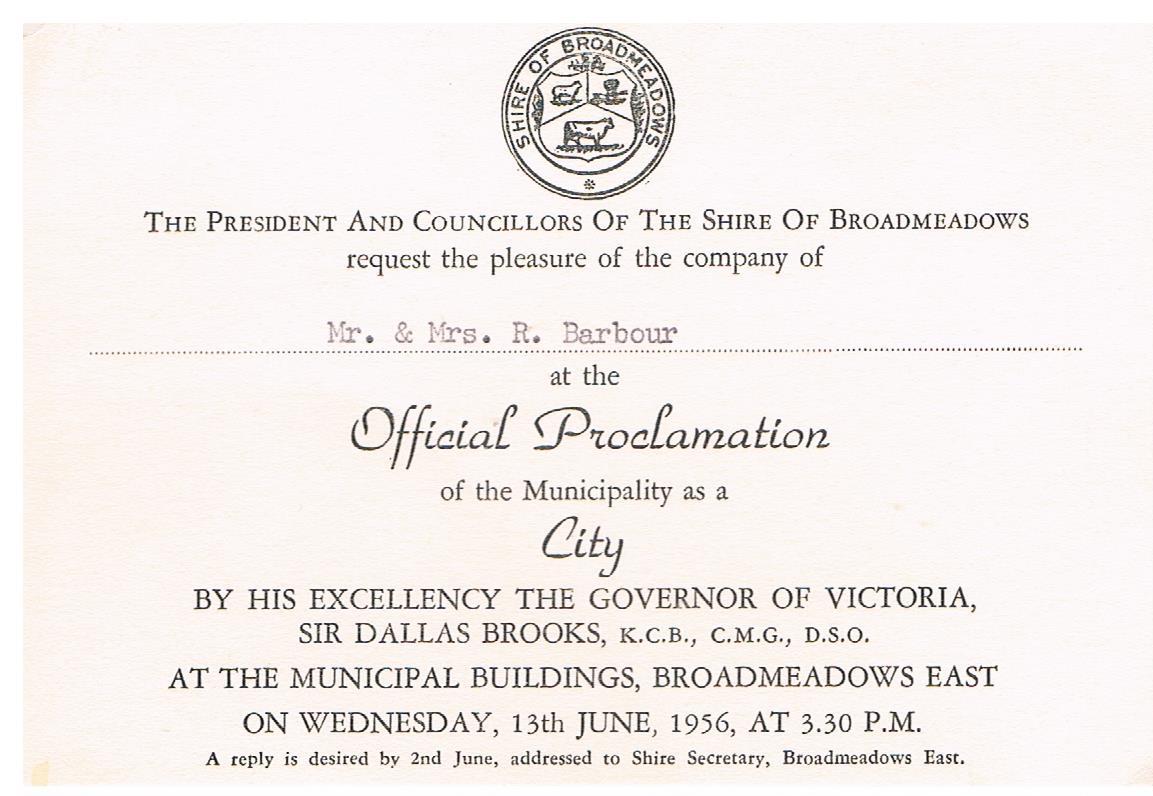 Braodmeadows City Proclamation Invite